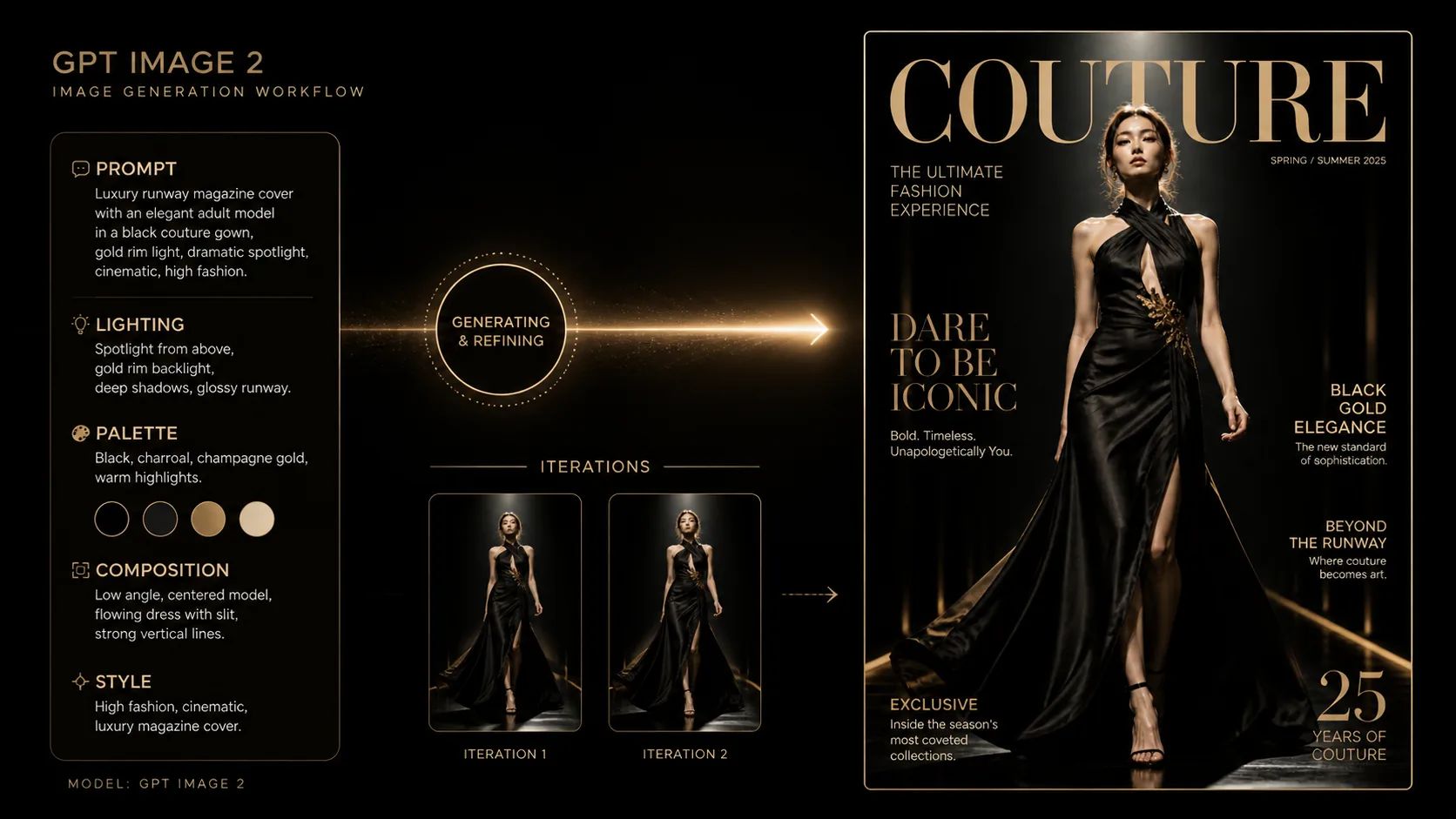 Generating and refining a luxury runway magazine cover with GPT Image 2