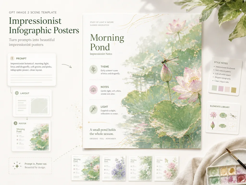 Apercu des modeles d affiches infographiques impressionnistes GPT Image 2