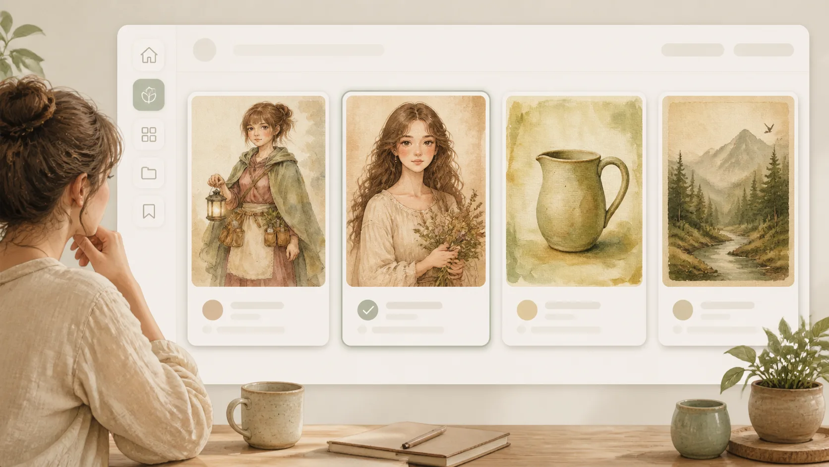 Choosing a plant dye canvas prompt template from sample cards