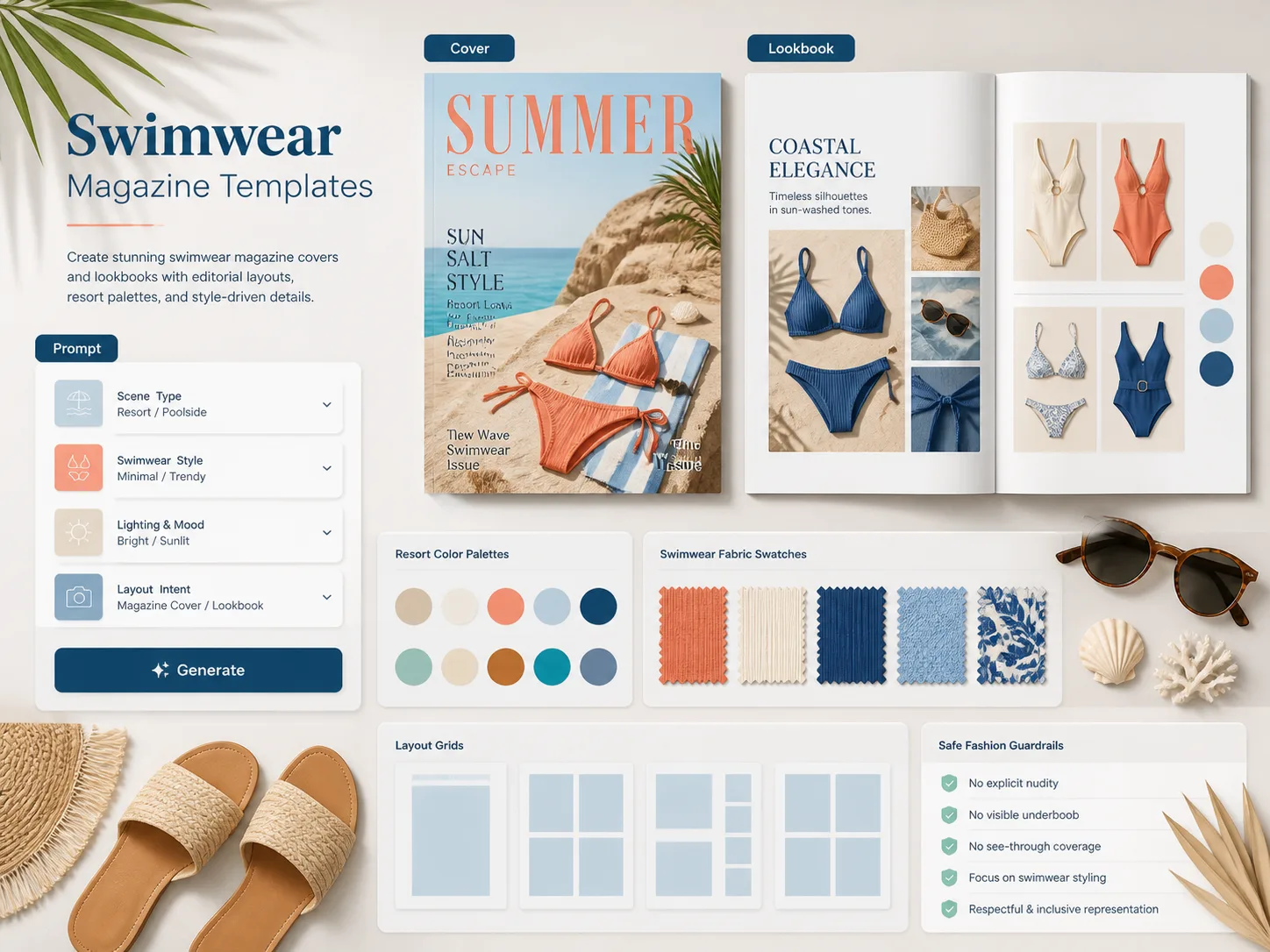 Overview of GPT Image 2 swimwear magazine template cards and adult fashion cover samples