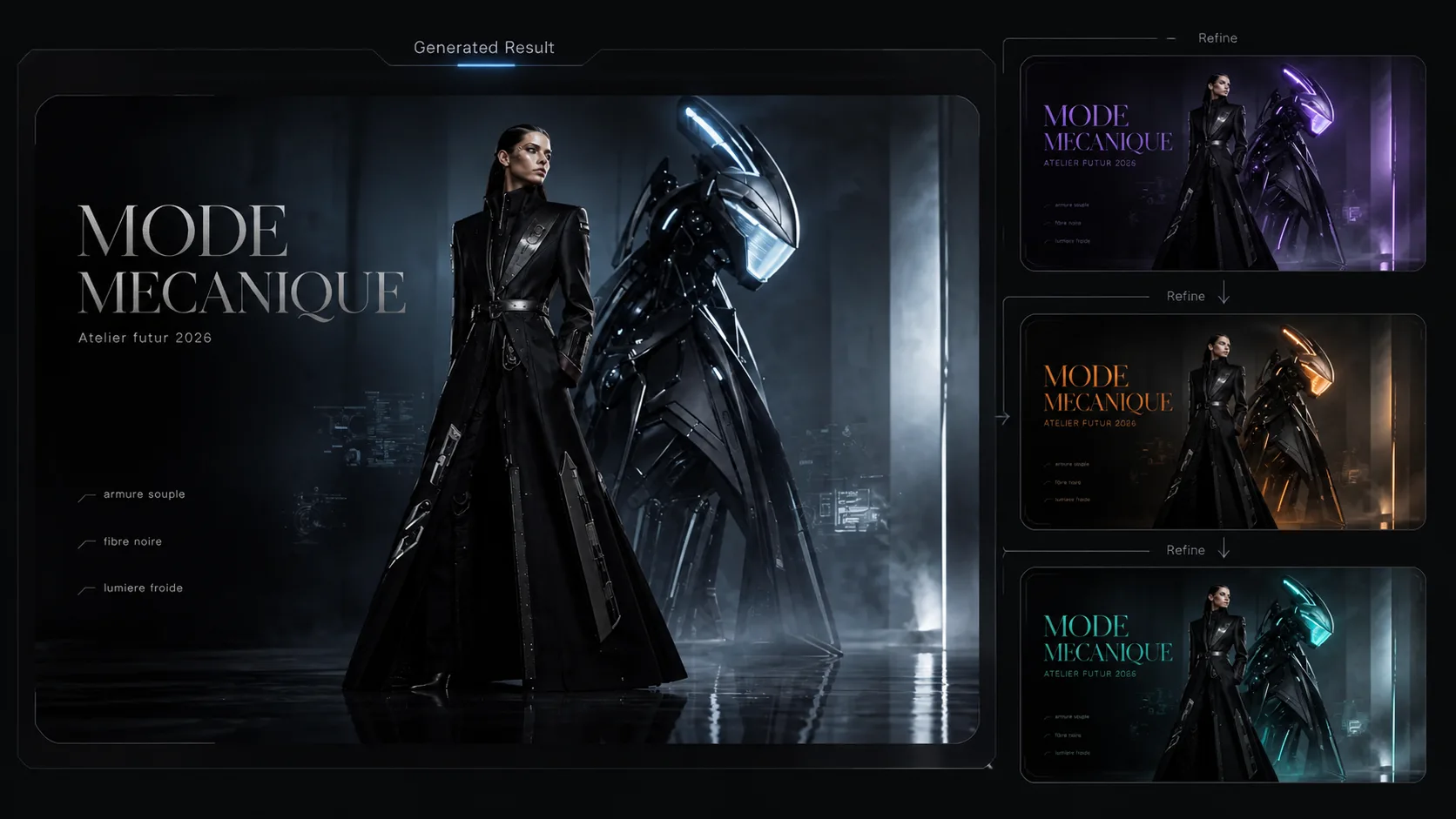 Generating and refining mecha techwear poster variants with GPT Image 2