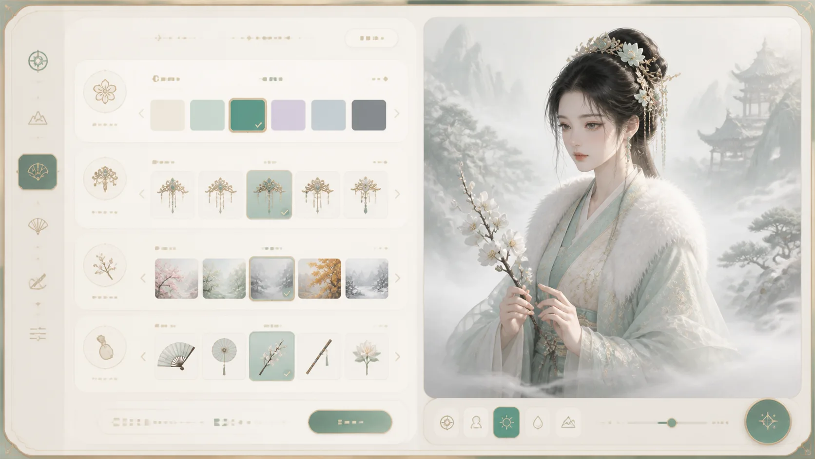 Editing robe, ornament, season, and object variables in a guofeng portrait prompt