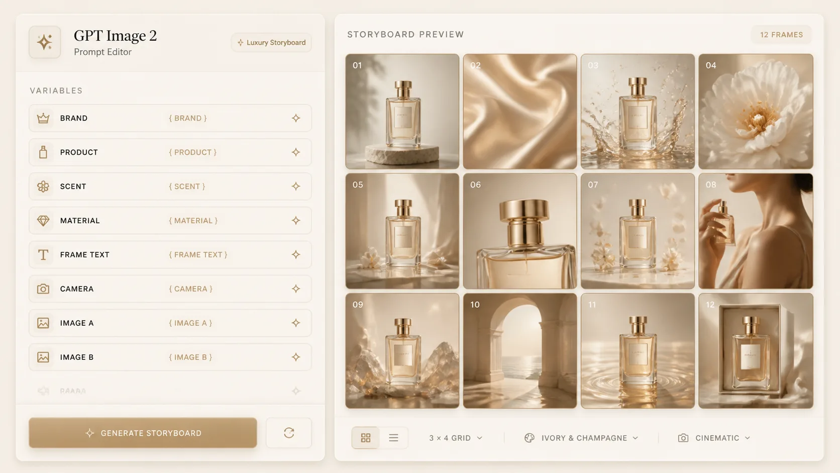 Storyboards Produit edit prompt variables