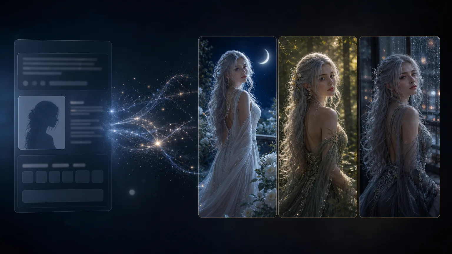 Generating and refining silver-haired fantasy muse portrait variations