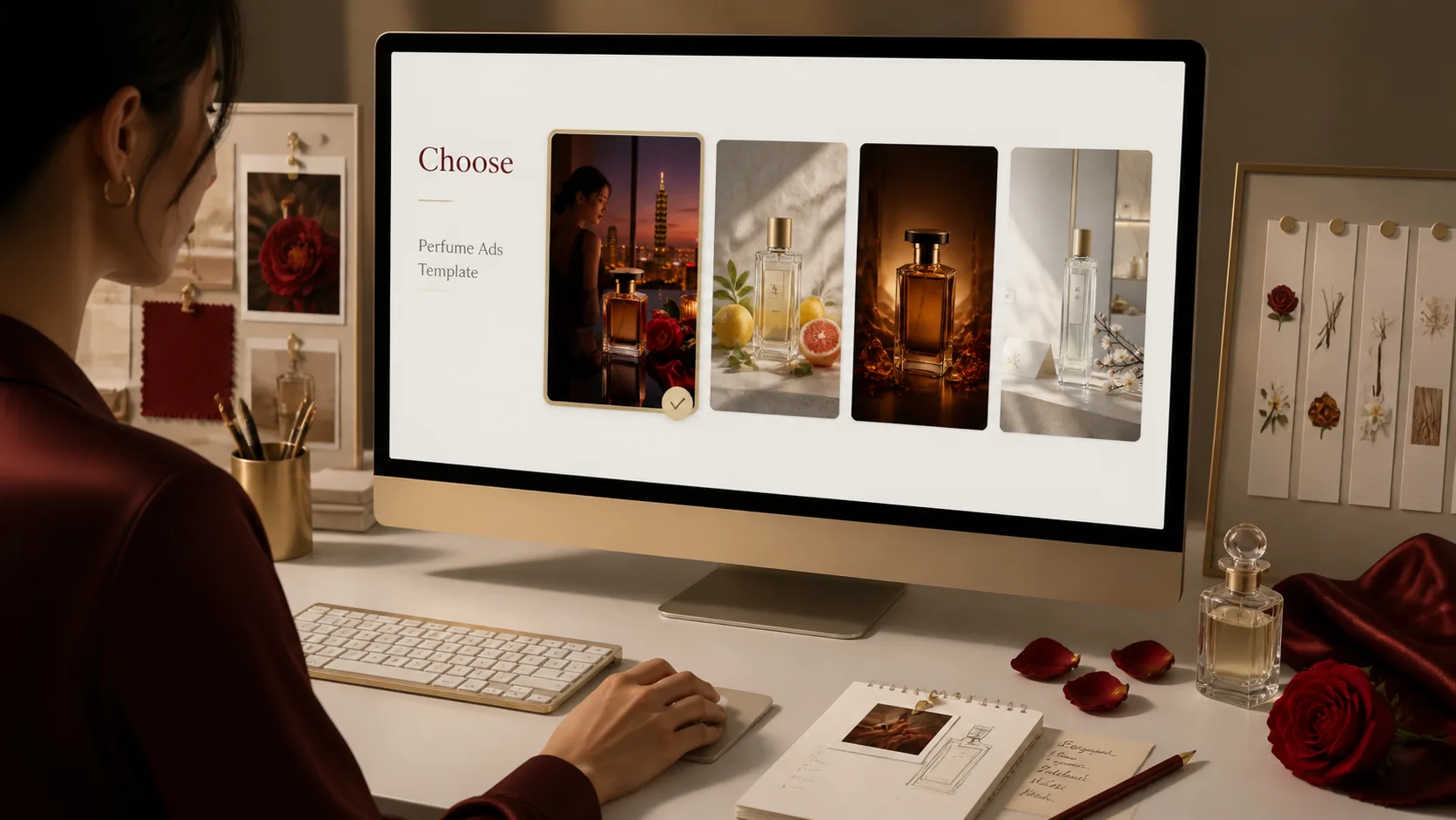 Choosing a luxury perfume ad template from a GPT Image 2 template gallery