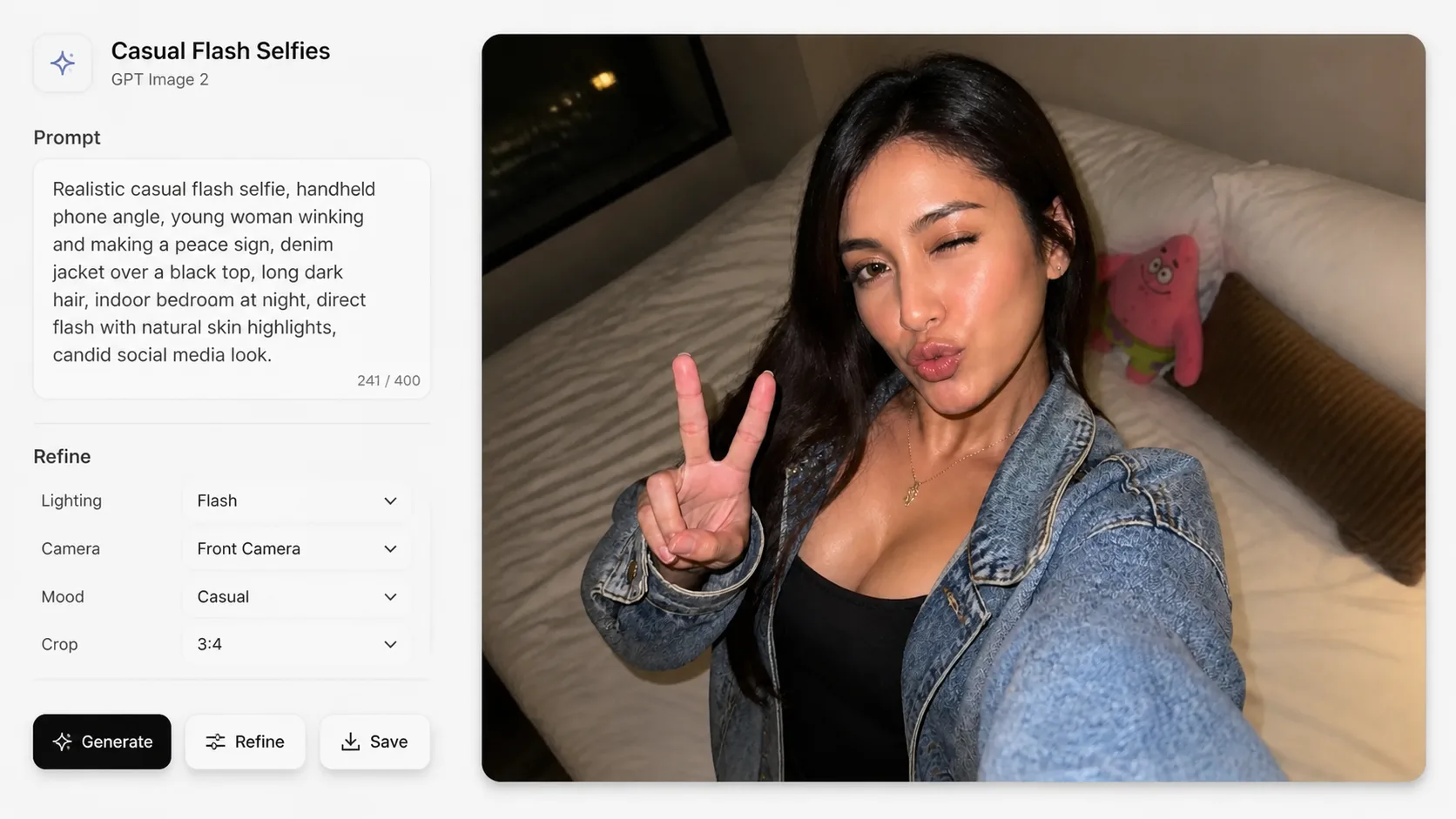 Generating and refining a realistic casual flash selfie with GPT Image 2.