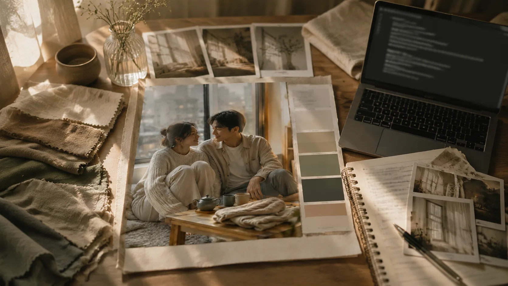 Editing a couple portrait prompt with fabric and lighting references