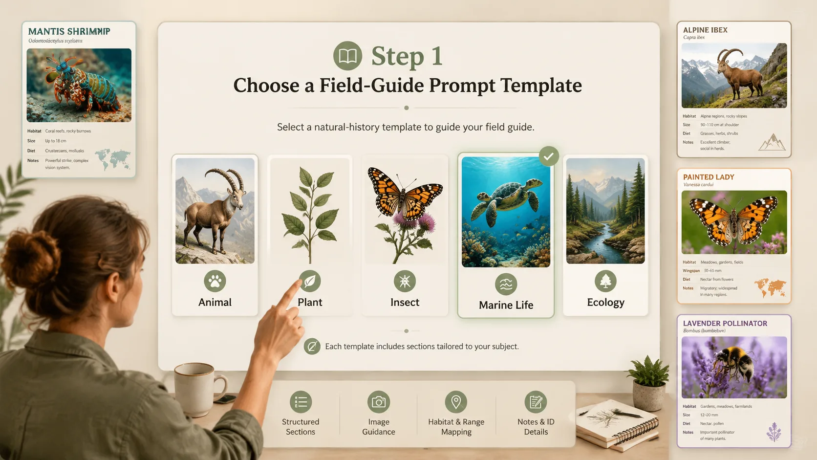 Choosing a natural-history field guide prompt template