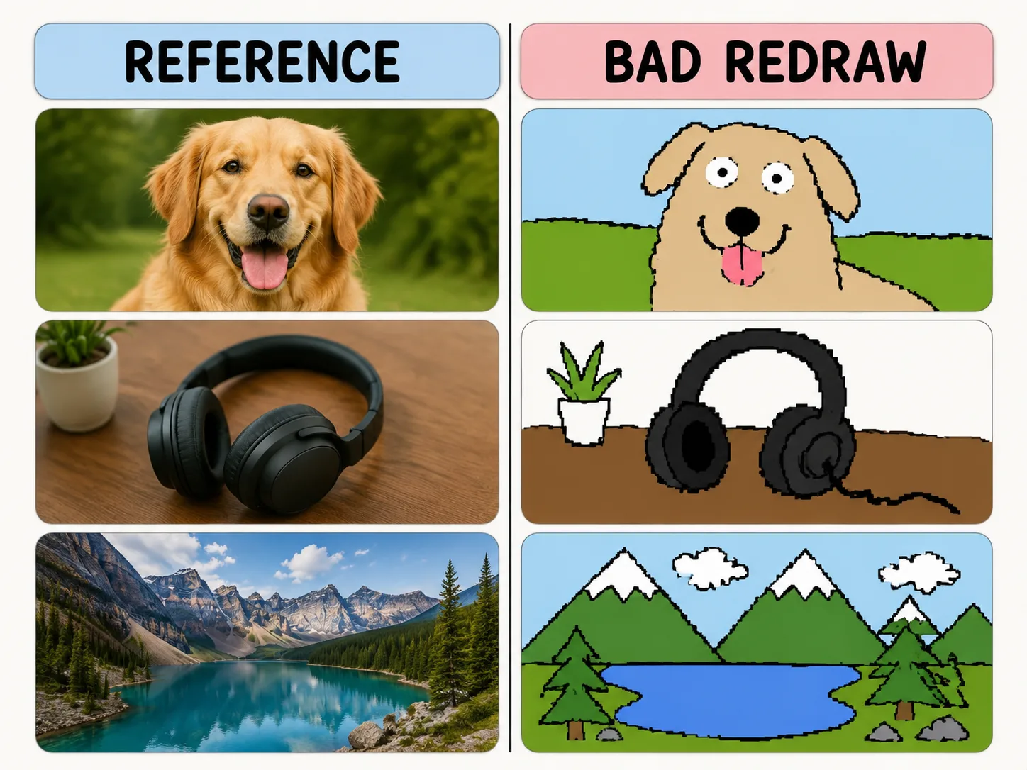 Overview of reference images becoming clumsy MS Paint redraws with GPT Image 2