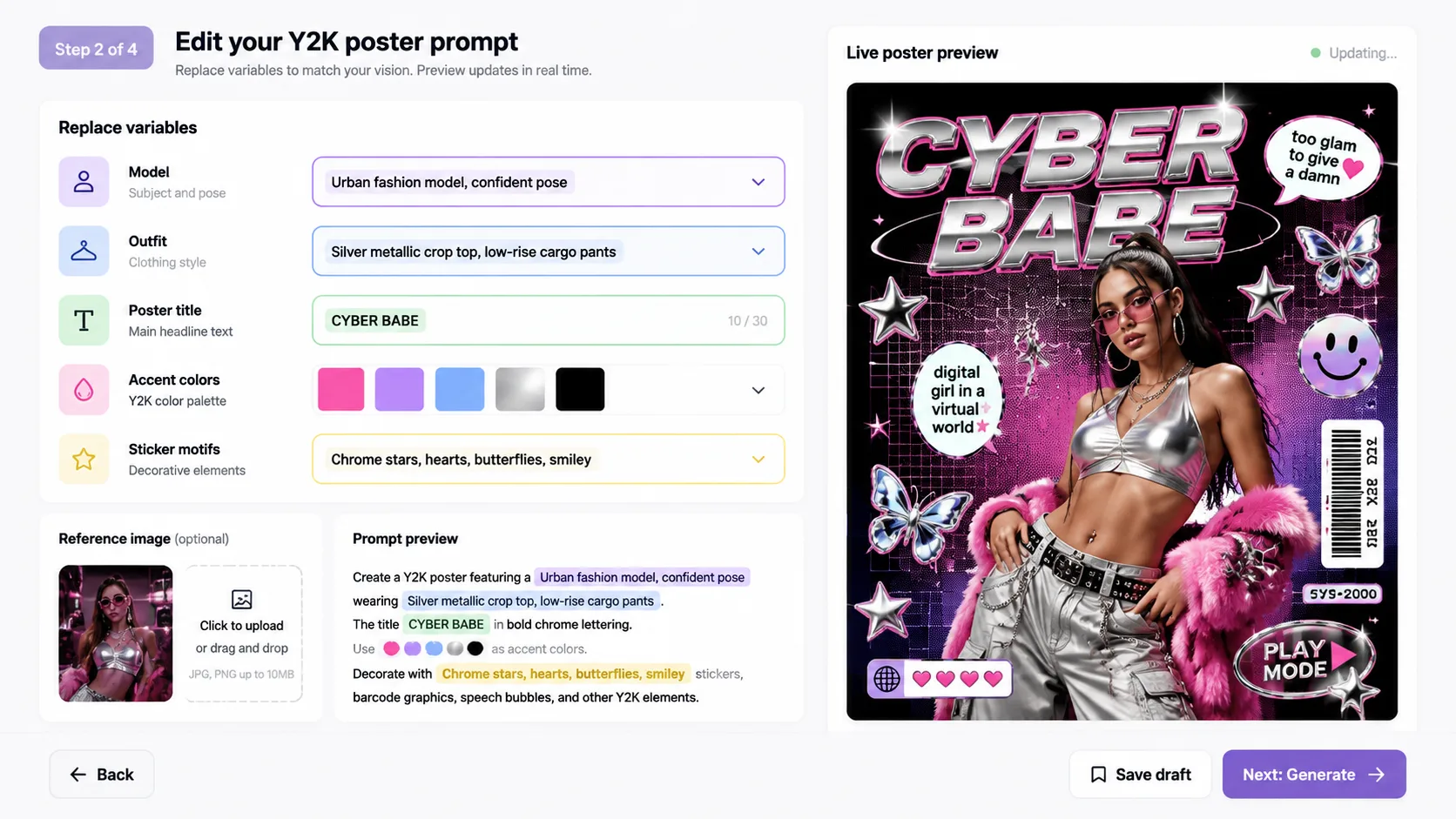 Editing Y2K poster variables and reference image settings