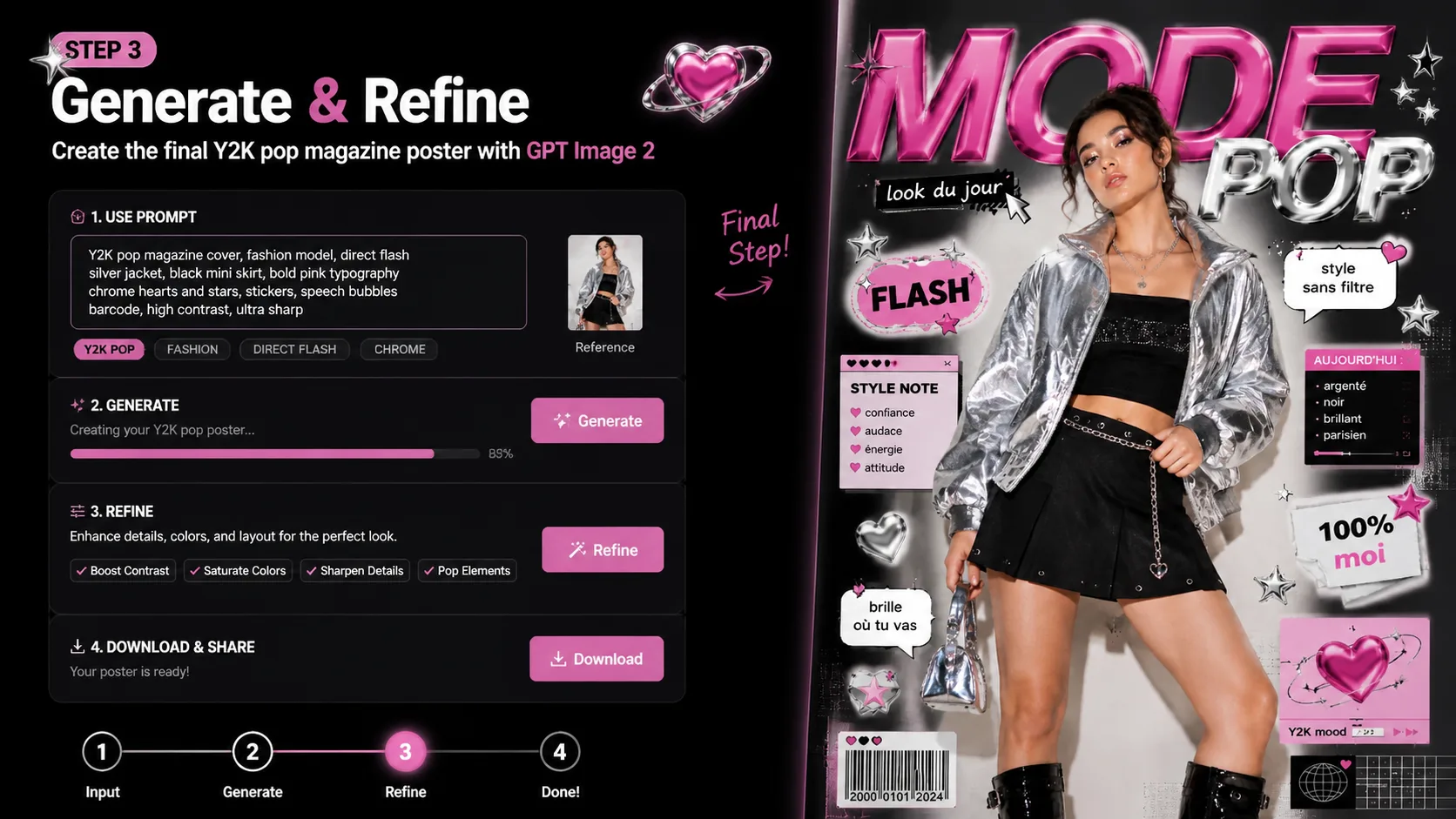 Generating a finished Y2K pop magazine poster with GPT Image 2