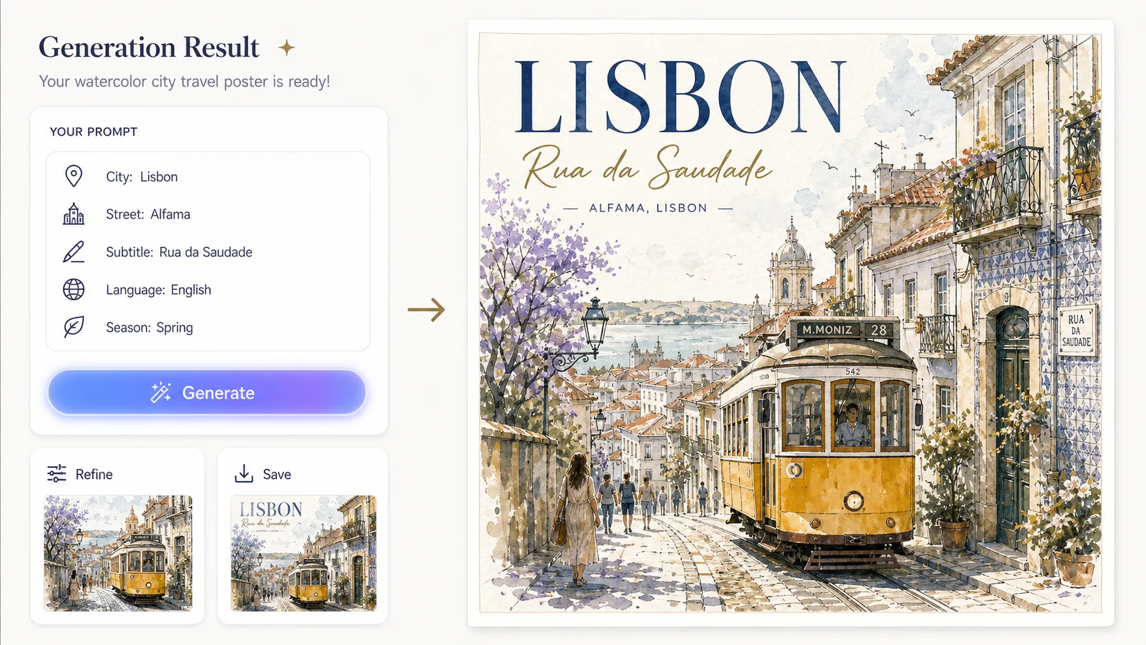 Generating and refining a finished watercolor city travel poster with GPT Image 2