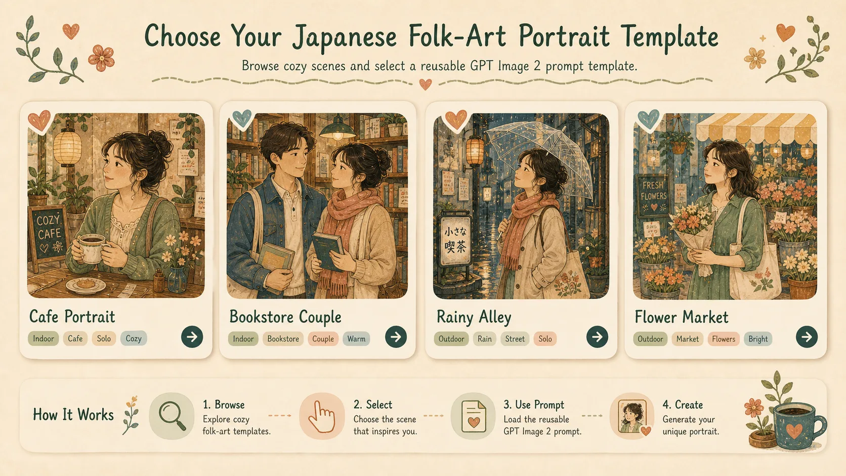 Choosing a Japanese folk art portrait prompt template