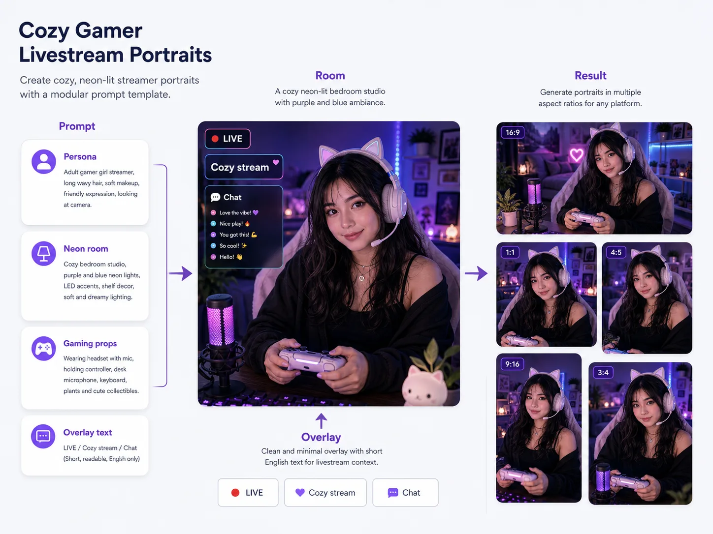 ゲーム配信ポートレート prompt structure overview