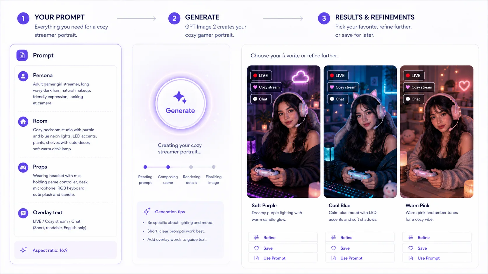 ゲーム配信ポートレート generation workflow
