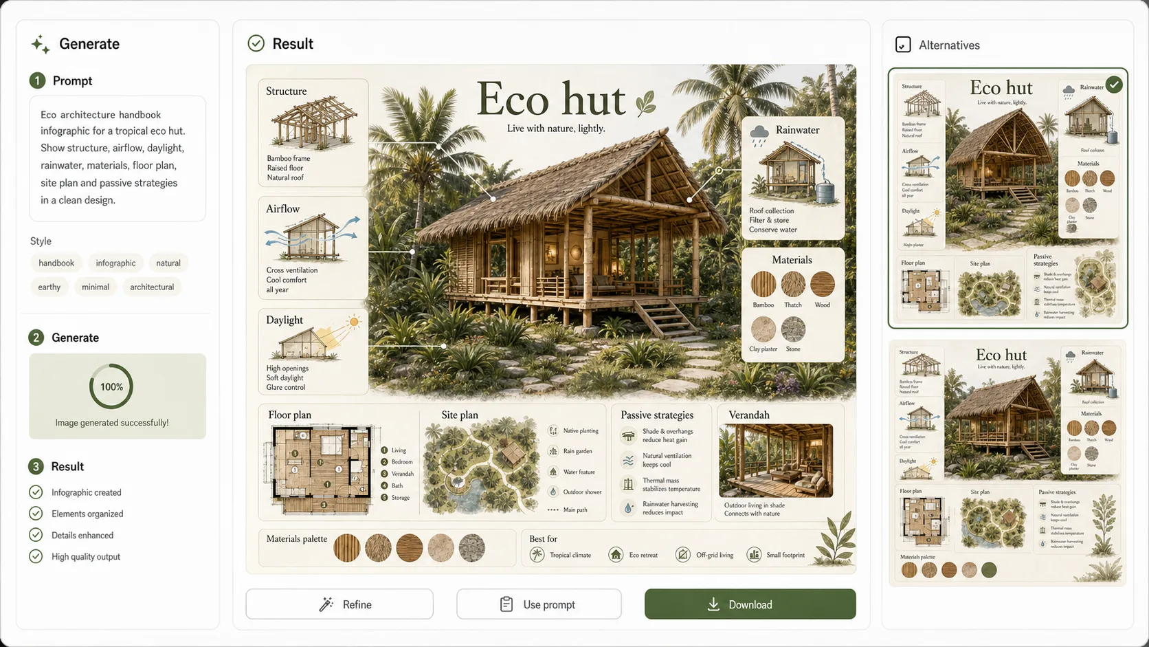 Generating and refining an eco architecture handbook infographic with GPT Image 2