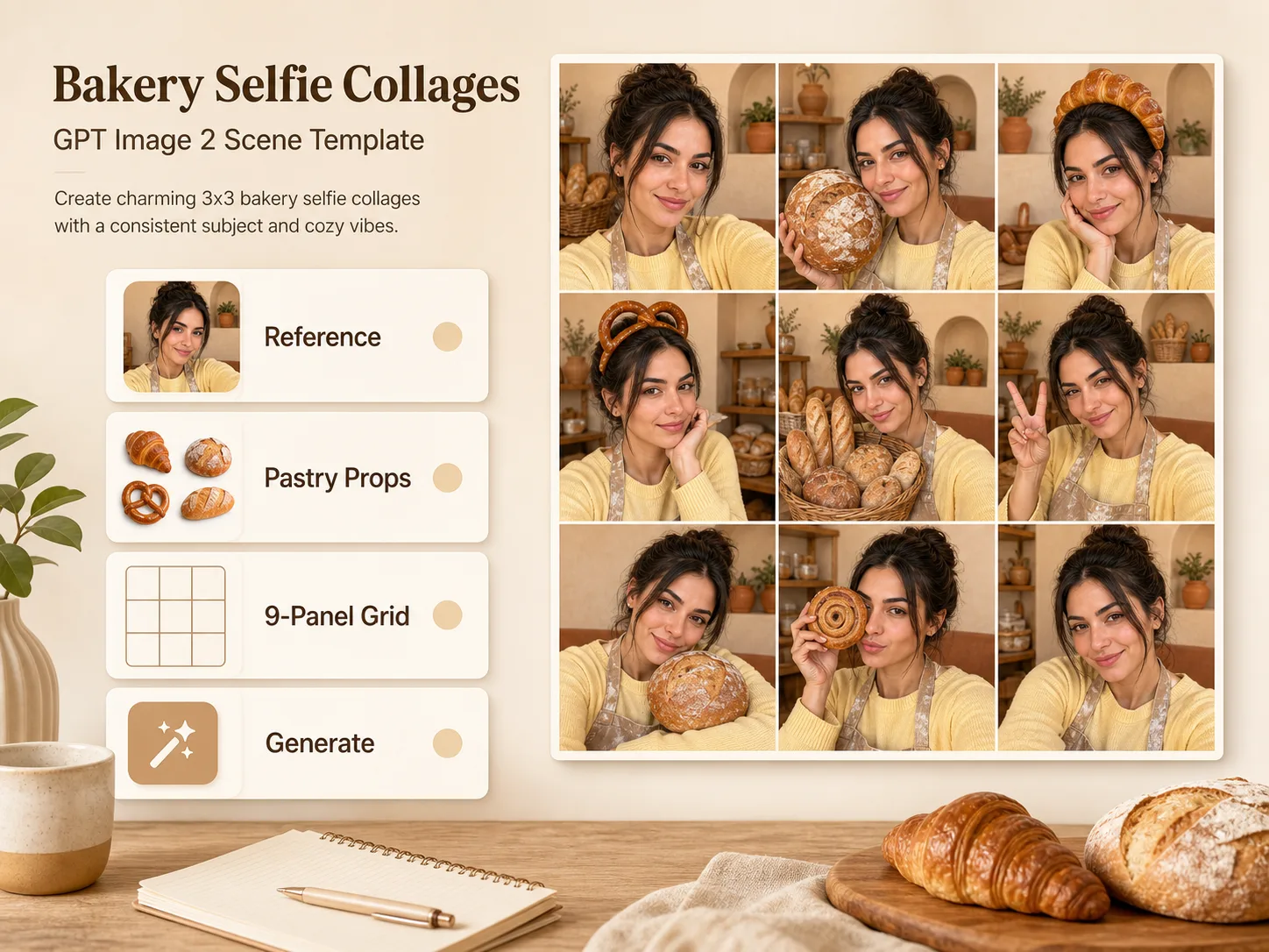 GPT Image 2 Workflow fur Backerei Selfie Collage Prompts als 3x3 Portratgrid