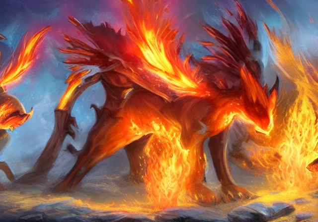 Fiery elemental dragon scene