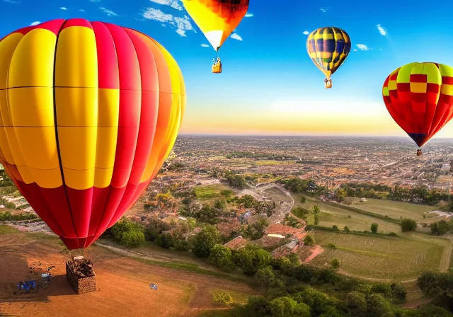 Colorful hot-air balloons over a town