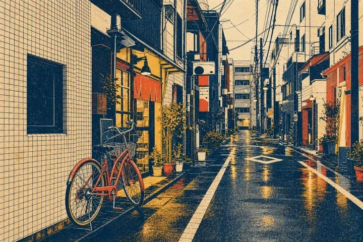 街道照片转换成插画后的效果