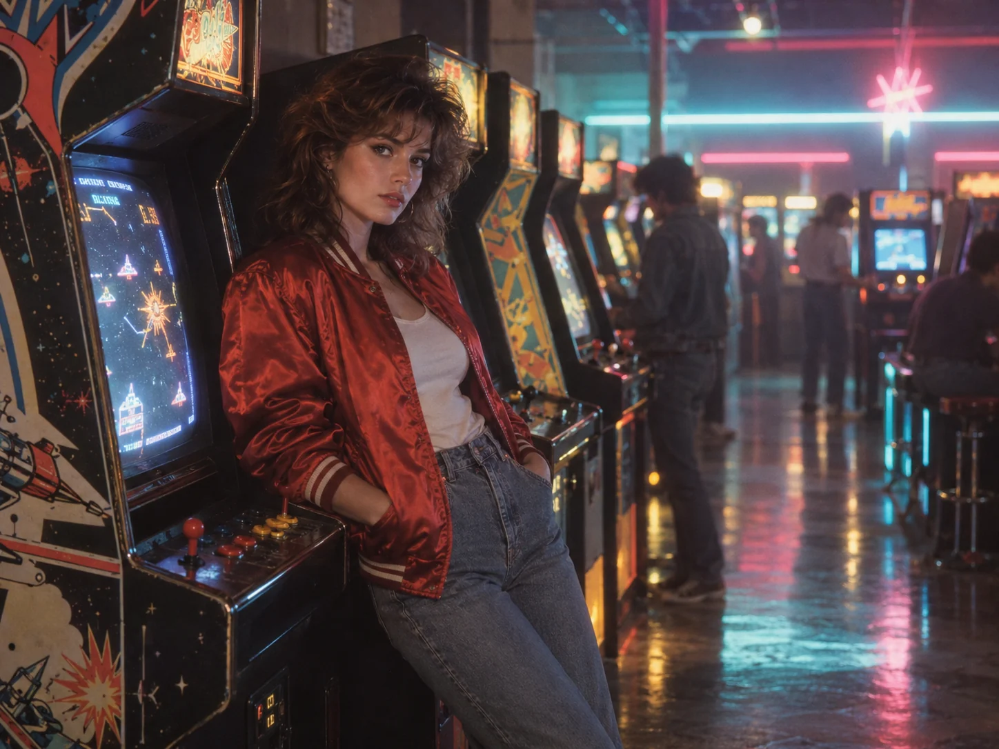 Creative 1984 arcade portrait with neon light