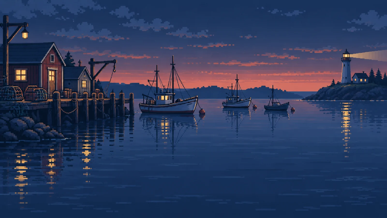 Pixel-art harbor background — original generated example