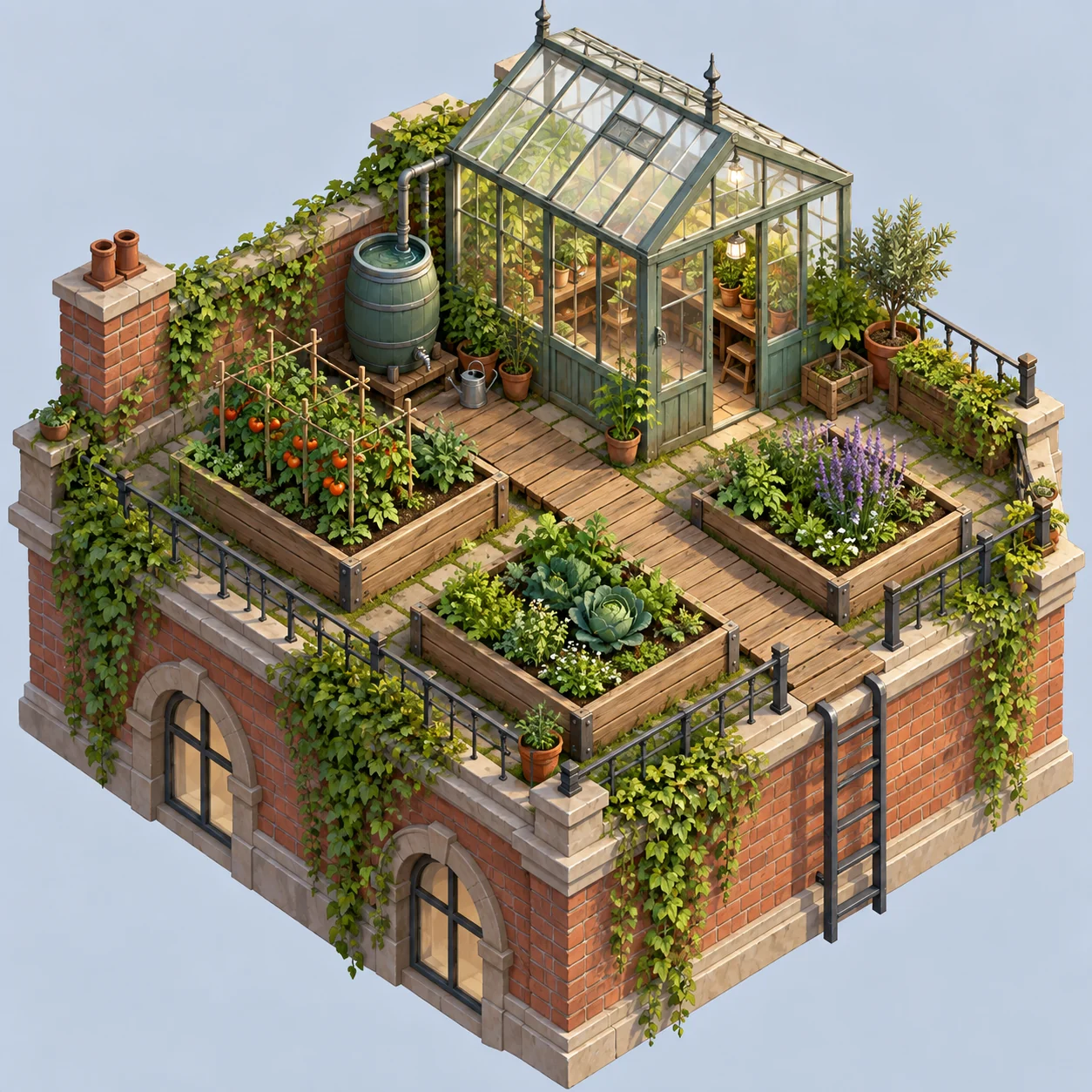 Isometric rooftop garden — original generated example