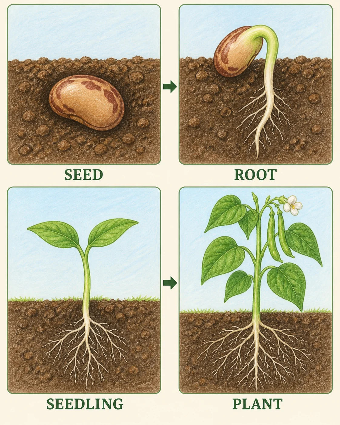 Plant life-cycle classroom card — original generated example — creative reference