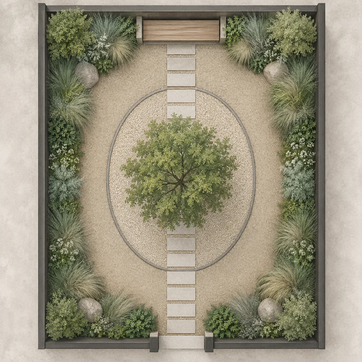 Courtyard planting concept — original generated example — creative reference