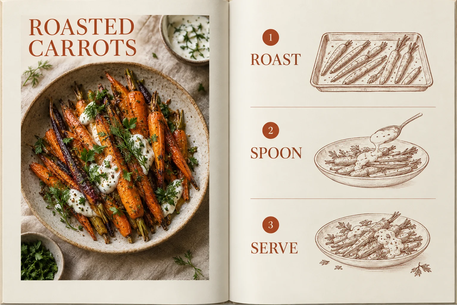 Recipe editorial spread — original generated example — creative reference